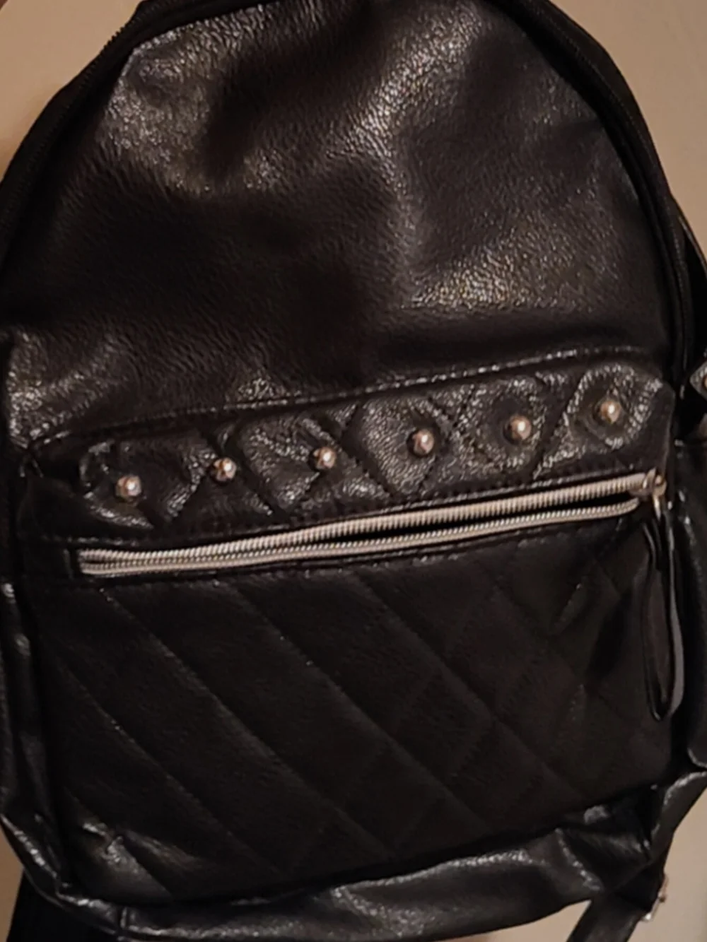 Black Quilted Women’s Backpack with Stud Detail
